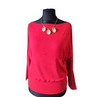 Czerwona bluzka kimono z ozdobnym marszczeniem i ściągaczami